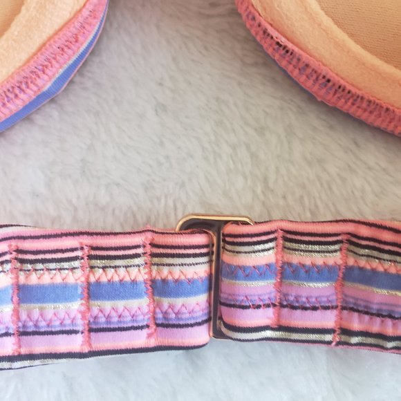 VICTORIA'S Secret Strapless Padded Stripe Bikini Swim Top SZ 32B - Picture 8 of 12